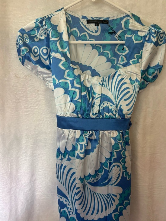 Pierri New York Tops - Pierri New York Blue & White Blouse Short Sleeve Tie Waist Top